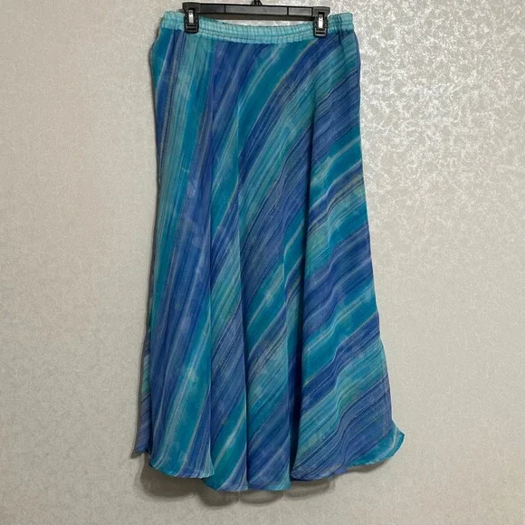 Graff Reversible Floral & Striped Maxi Skirt Vintage Blue Teal Purple Boho XL