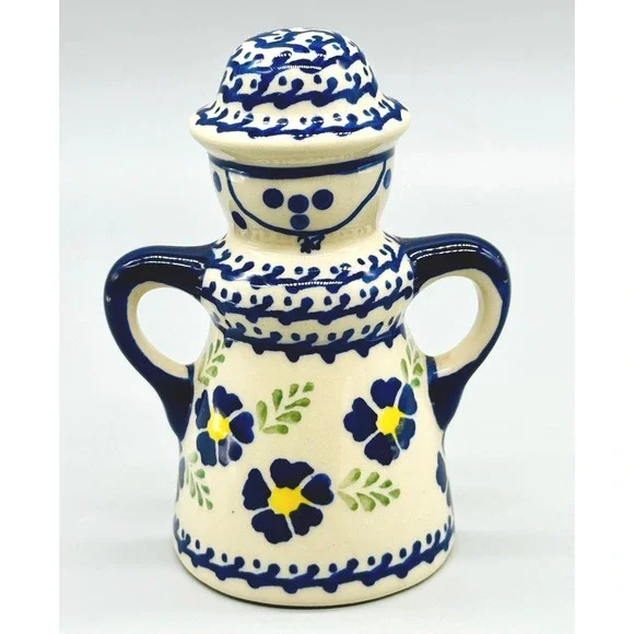 Boleslawiec Polish Pottery Salt Shaker‎ Blue Floral Woman Only 5 inch B