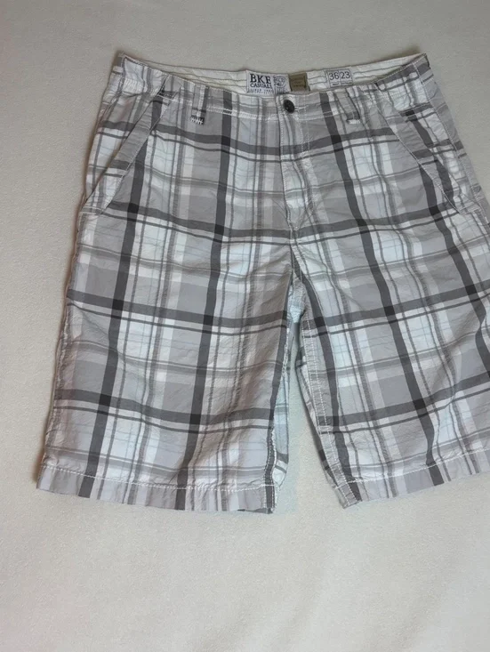 BKE Casuals Men's Athletic Flat Front Plaid Shorts Size 36 Waist