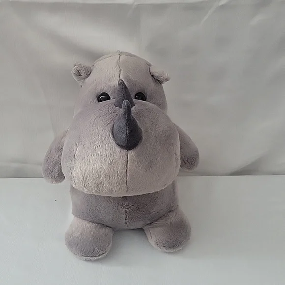 Rhinoceros Rhino Plush Chunky Gray Sitting Stuffed Animal Toy 11