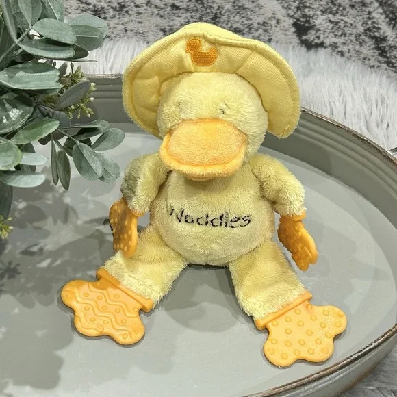 Kids II Waddles Duck Plush Teether Grip Vintage Baby‎ Lovey nursery Toy Rattle