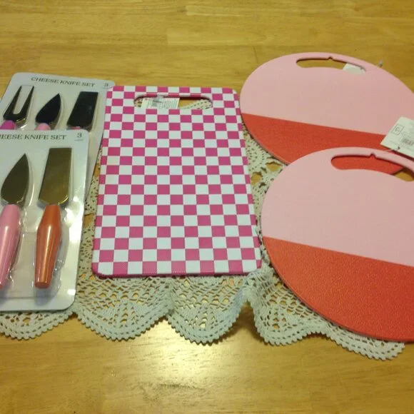 Pretty in pink kitchen tools bundle, cutting boards and cheese knives