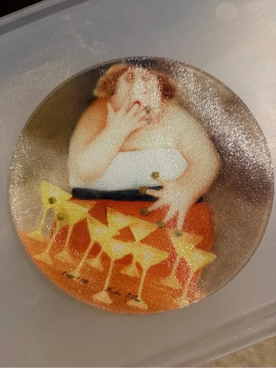 Decorative Round Serving Tray with Orange and Yellow Cocktail Motif