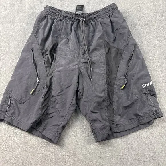 Santic Padded Shorts Mens Small Black Cycling MTB Mountain Bike Lined Cargo Zip