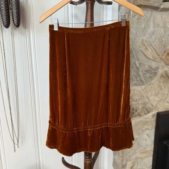 Silk Blend Copper Tone Velvet Skirt Small
