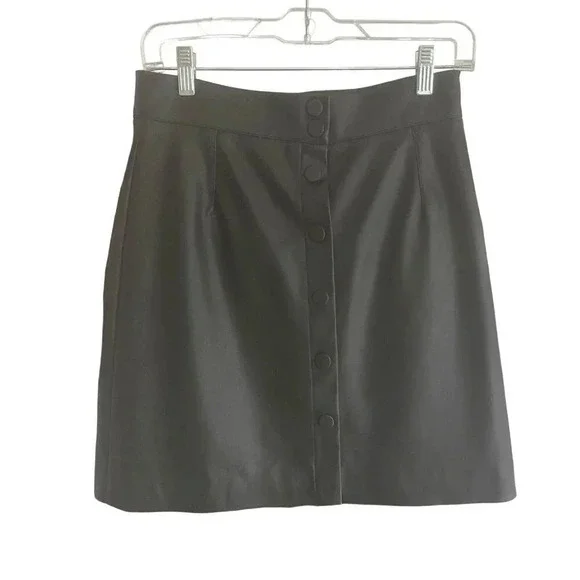 H&M Faux Leather Button Up Size 8 Black Mini Skirt Mid Rise