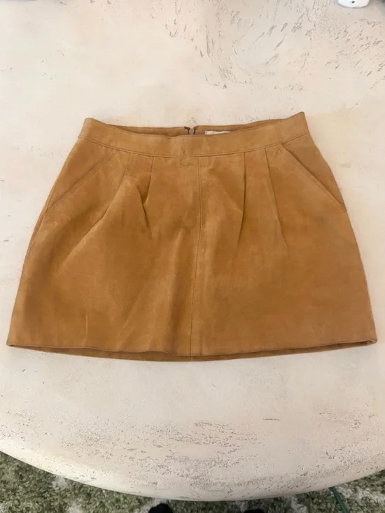 I Love H81 Camel Suede Leather Mini Skirt
