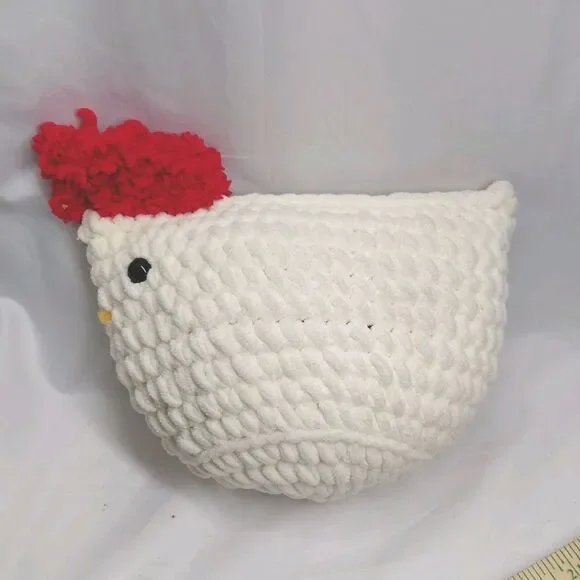 Handmade Crochet Chunky Yarn Chicken Plush Stuffed Animal Hen Farmhouse Decor