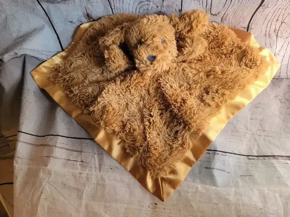 Cloud Island Brown Golden Doodle Puppy Dog Security Blanket Satin Lovey 14”