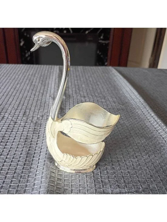 Metal White Enameled Swan Figurine