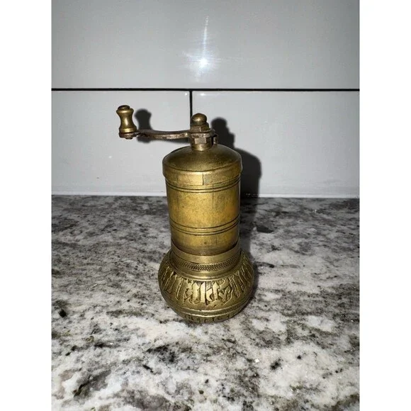 Vintage Brass Pepper Mill Hand Crank Grinder Ornate Turkish Style Spice Mill