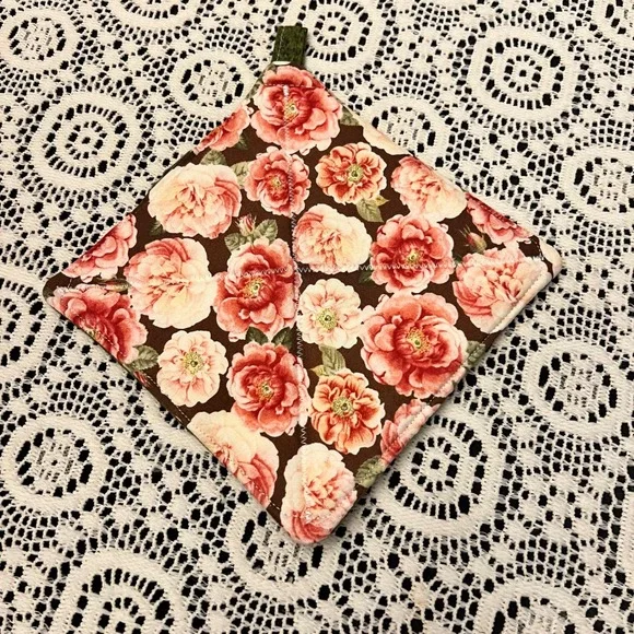 Handmade Pink Floral Potholder | Cottage