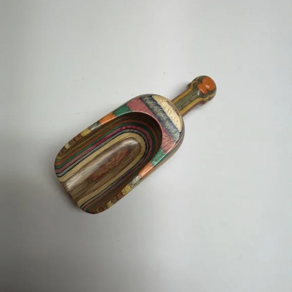 Vintage Small Wooden Rainbow Scoop For Coffee Flour Sugar Kitchen Serving 5