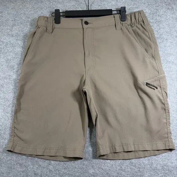 Wrangler ATG Cargo Shorts Mens 34 Khaki Elastic Waist Zip Pocket Outdoor Hiking