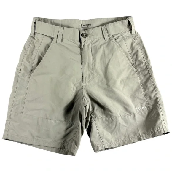 Huk Fishing Shorts Men's Medium Tan Workwear Lightweight Performance Outdoors