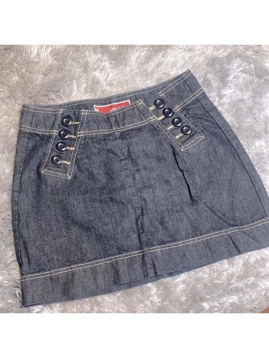 Undisclosed Brand Dark Blue Denim Mini Skirt with Button Accent