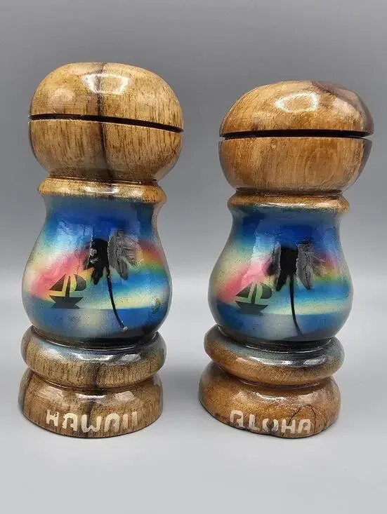 Pair of Wooden Hawaii Aloha Salt and Pepper Shakers