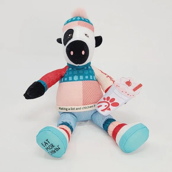 Chick-fil-A Holiday Cow Peppermint Shake Plush Toy 2023 Multi-Color Winter