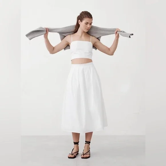 NWT! Banana Republic White Poplin Midi Skirt - Multiple 🪨