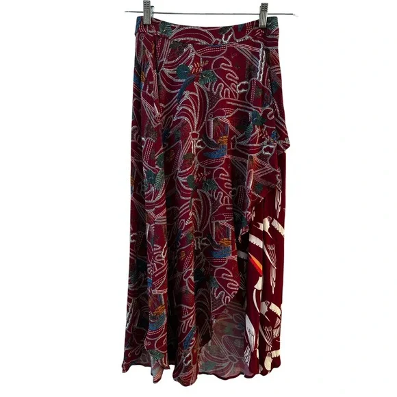 Farm Rio Anthropologie Culebra Tropical Bird Asymmetrical Midi Skirt XS