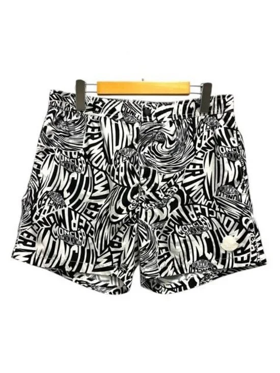 Moncler Shorts Nylon Logo All Over Pattern L White Black