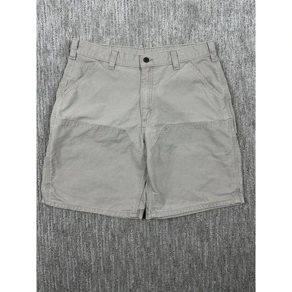 Vtg Y2K Carhartt Double Knee Carpenter Shorts Mens 34 Beige Leather Tag B201 Tan
