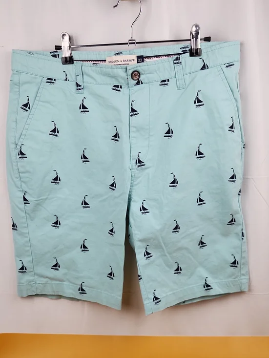 Hudson & Barrow Men’s Aqua Sail Print Flat-Front Shorts