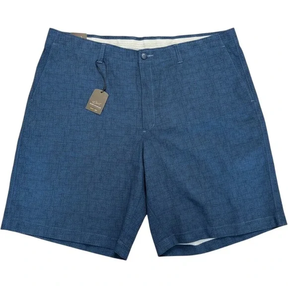 Greg Norman Tasso Elba Golf Shorts Blue RapiDry 42 Waist Crosshatch Flat Front