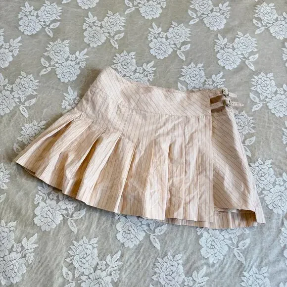 Zara Pink Pinstripe Pleated Mini Skirt Size XS