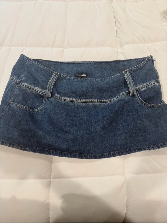 Fashion Nova Blue Denim Mini Skirt with Front Pockets