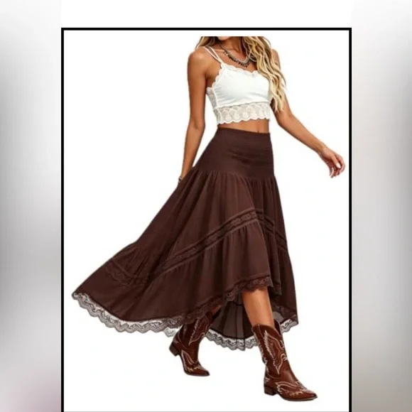 Women's Boho Maxi Skirt High Waist Smocked A-Line Flowy Long Skirt