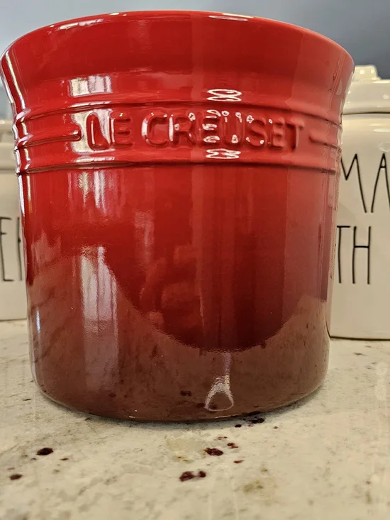 Le Creuset Cherry Red Ombre Stoneware Utrnsil Crock Canister Kitchen Organize