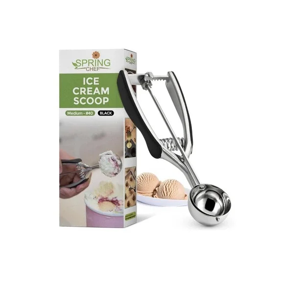 Spring Chef Medium #40 Stainless Steel Cookie Scoop for Baking Black Spring Load