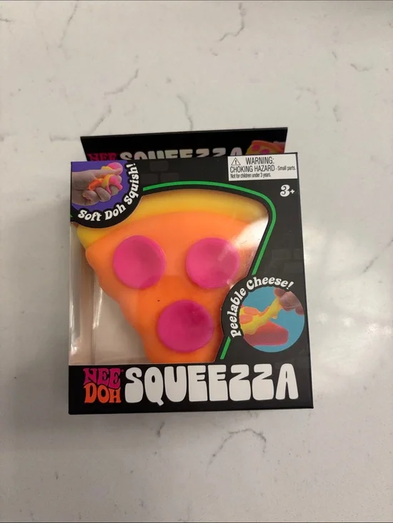 Needoh Squeezza Pizza Toy - Orange with Pink Toppings