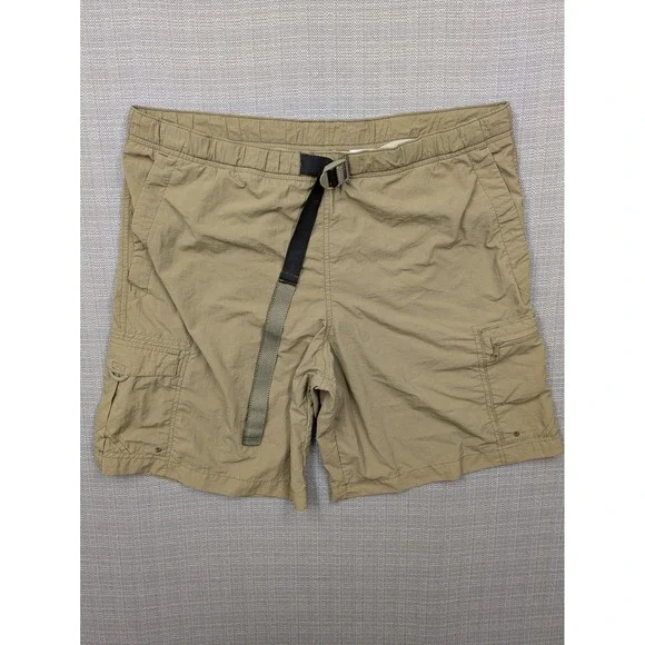 Columbia Cargo Shorts Mens Medium Beige Nylon Belted Elastic Waist 9 Inseam