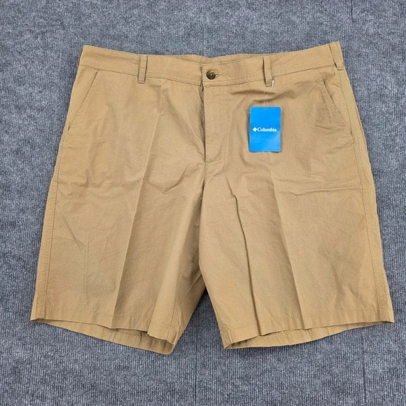 Columbia Mens Tan Cotton Poplin Flat Front Shorts 40W 10L AM4471 NWT