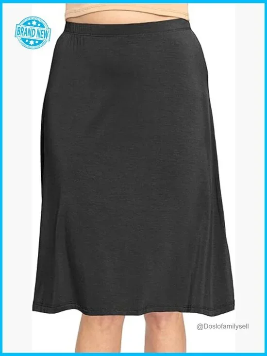 A-Line Midi Skirt Elastic Waist Flowy Soft Work Church Casual Stretchy