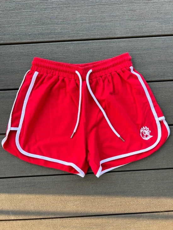 Men's Yolk Club Red Athletic Shorts with White Trim and Drawstring