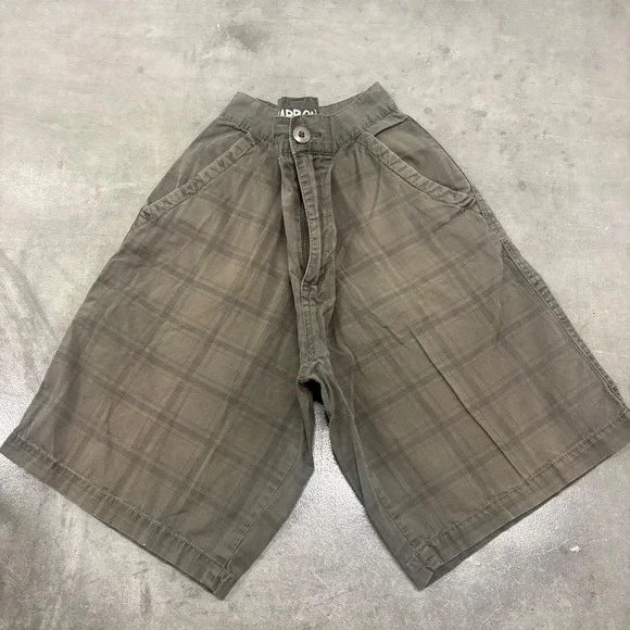 Vintage Y2K/2000s Carbon Mens Plaid Cargo Shorts Brown Cotton Streetwear Size 34