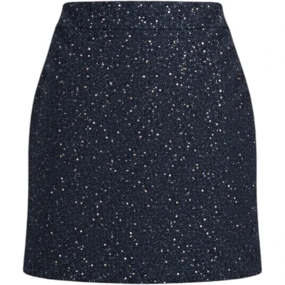 Loft Petites Navy Blue Sequin Tweed Mini Skirt Size 8P Metallic A-Line Holiday