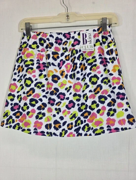 NWT B Skinz Golf Tennis Skort Small Animal Print Hanky Panky Neon Leopard USA