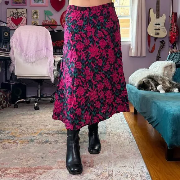 Vintage 80s / 90s retro floral print midi skirt