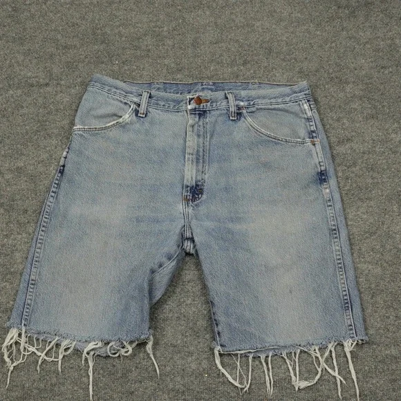 Vintage Rustler Shorts Men 36 Blue Denim Cut Off Raw Frayed Hem Light Wash Jorts