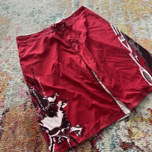 Vintage Y2K Oakley Graphic Board Shorts Swim Trunks Red‎ Size 36