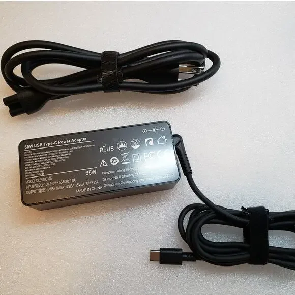 65W USB Type-C Power Adapter Laptop Charger with AC Power Cord Model DL65200325