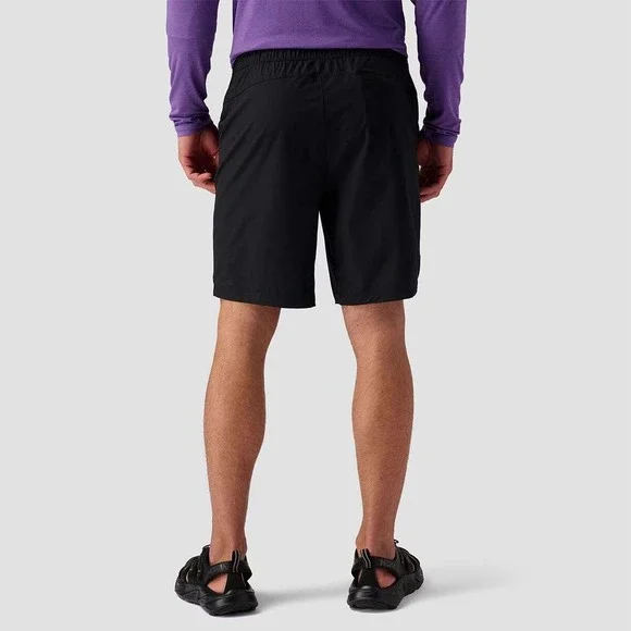 Backcountry Mens Black destination base shorts Elastic Waist Zip Pocket Logo S