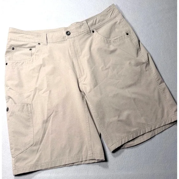 Killik Men's Performance Cargo Hiking Shorts Size 36 Tan Beige Flat Front Pristi