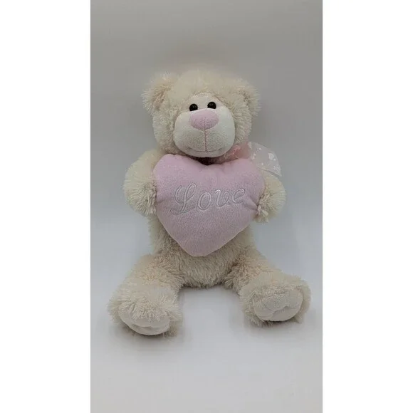 Walmart Chrisha playful plush white bear pink heart LOVE EUC 2008