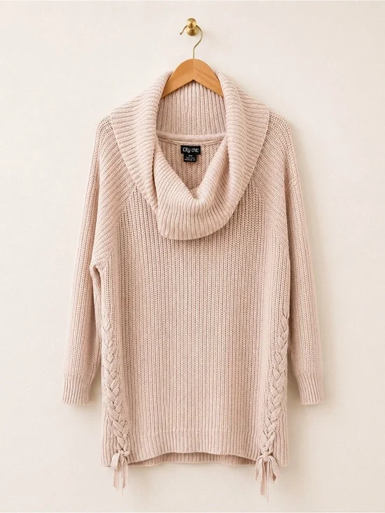 City Chic Cowl Neck Chunky Knit Sweater Size M/18 Blush Pink NWT