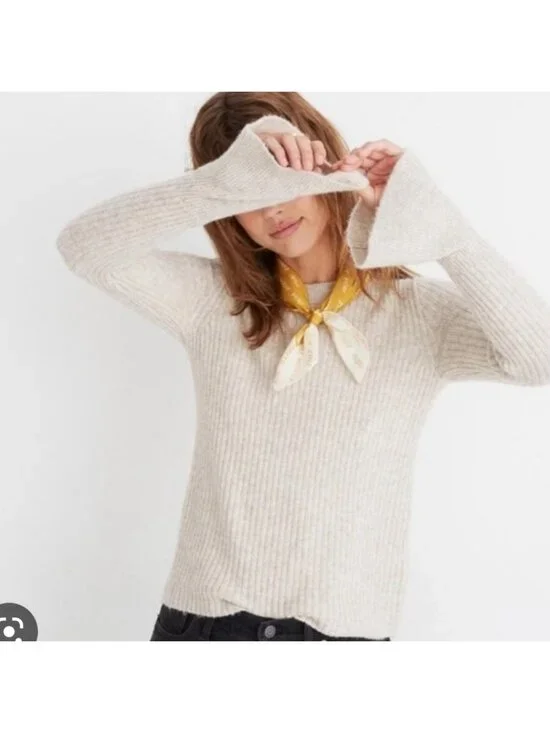 Madewell wool blend bell cuff ribbed Oatmeal colour sweater